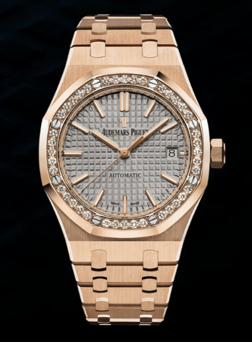 Audemars Piguet Royal Oak Lady 37mm Rose Gold Diamond Bezel Grey Dial 15451OR.ZZ.1256OR.02