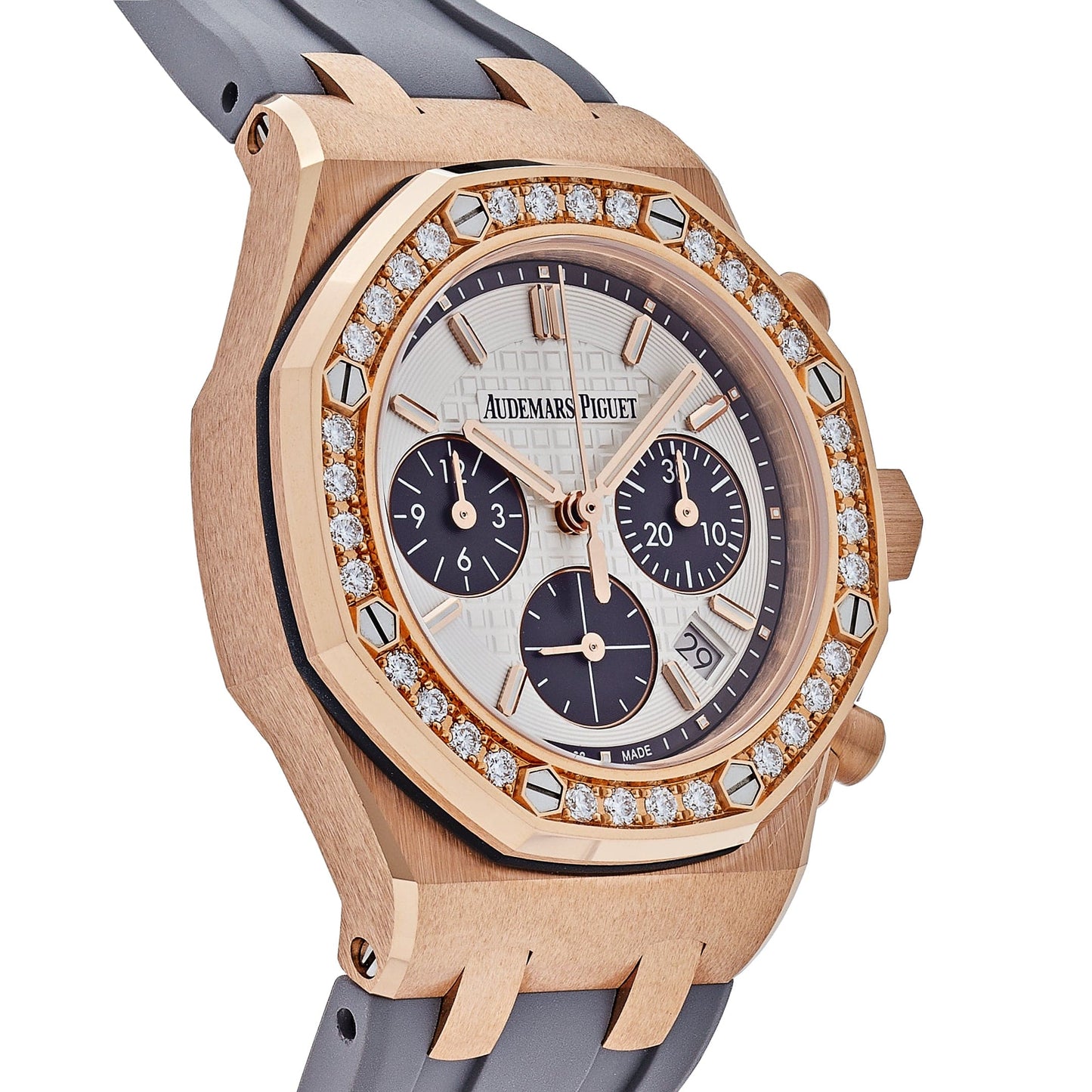 Audemars Piguet Royal Oak Offshore 26231OR.ZZ.D003CA.01 'Ladies' Chronograph Rose Gold Diamond Bezel Silver Dial