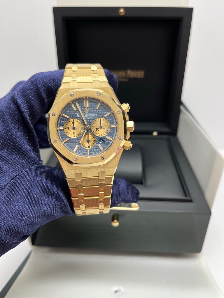 Audemars Piguet Royal Oak Selfwinding Chronograph 41mm/ 18k Yellow Gold/ Blue Dial/ Yellow Sub-Dials (Ref # 26331BA.OO.1220BA.01)