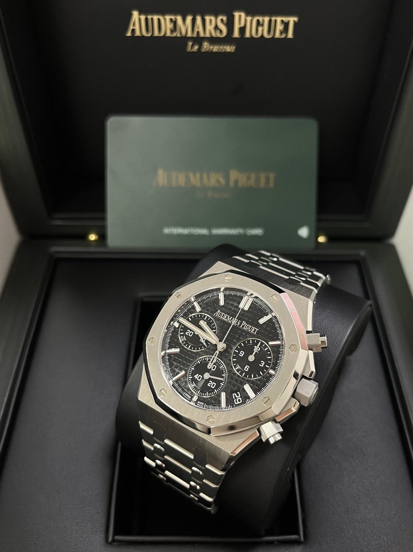 Audemars Piguet ROYAL OAK SELFWINDING CHRONOGRAPH “50TH ANNIVERSARY” STEEL BRACELET BLACK DIAL (Ref # 26240ST.OO.1320ST.02)