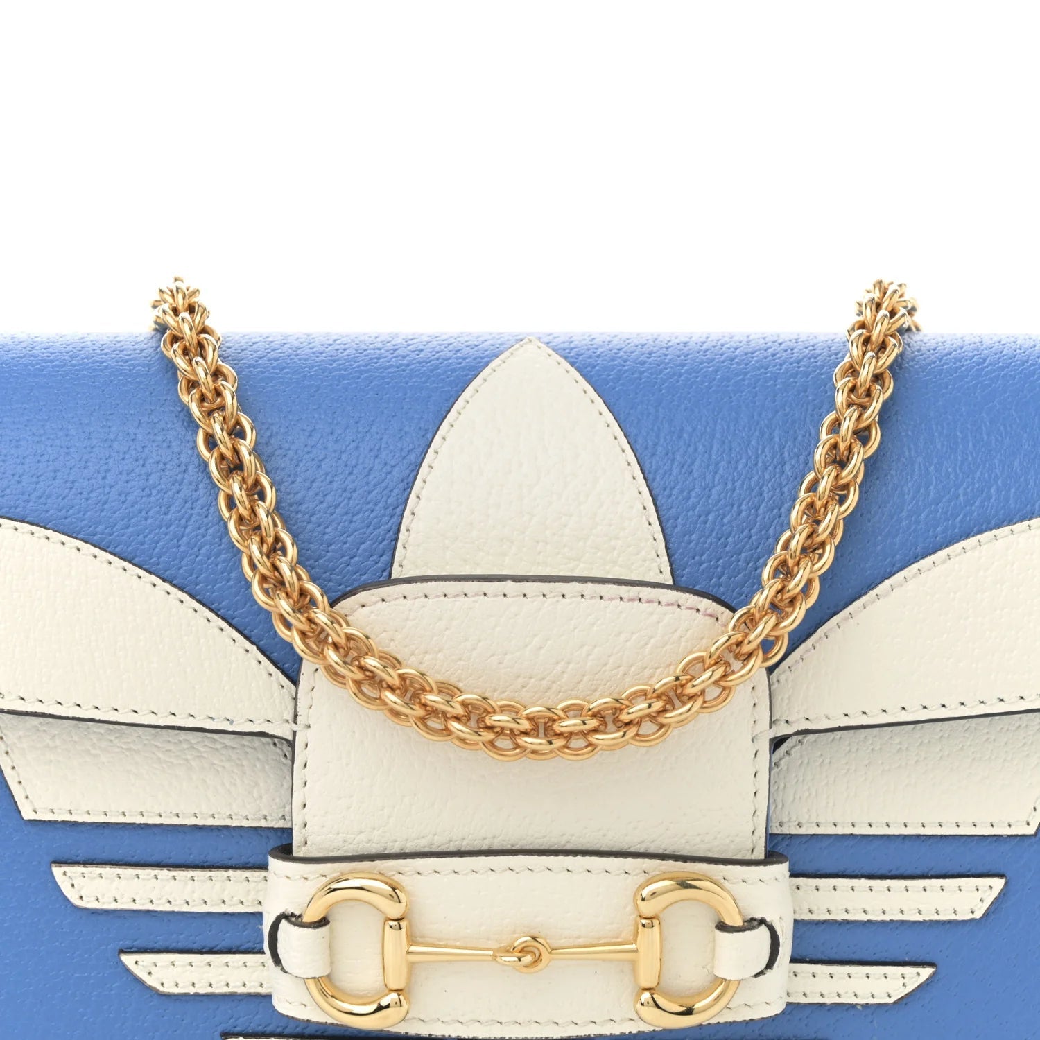 X adidas Textured Dollar Calfskin Web Small Trefoil Horsebit 1955 Shoulder Bag Blue off White