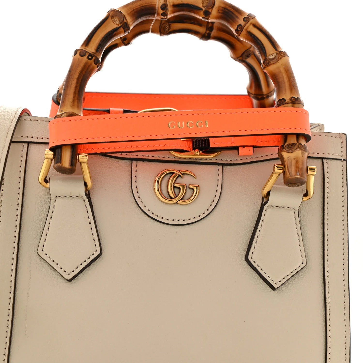 Wonka Mini Diana Tote Bag in Mystic White and Orange Fluo Calfskin