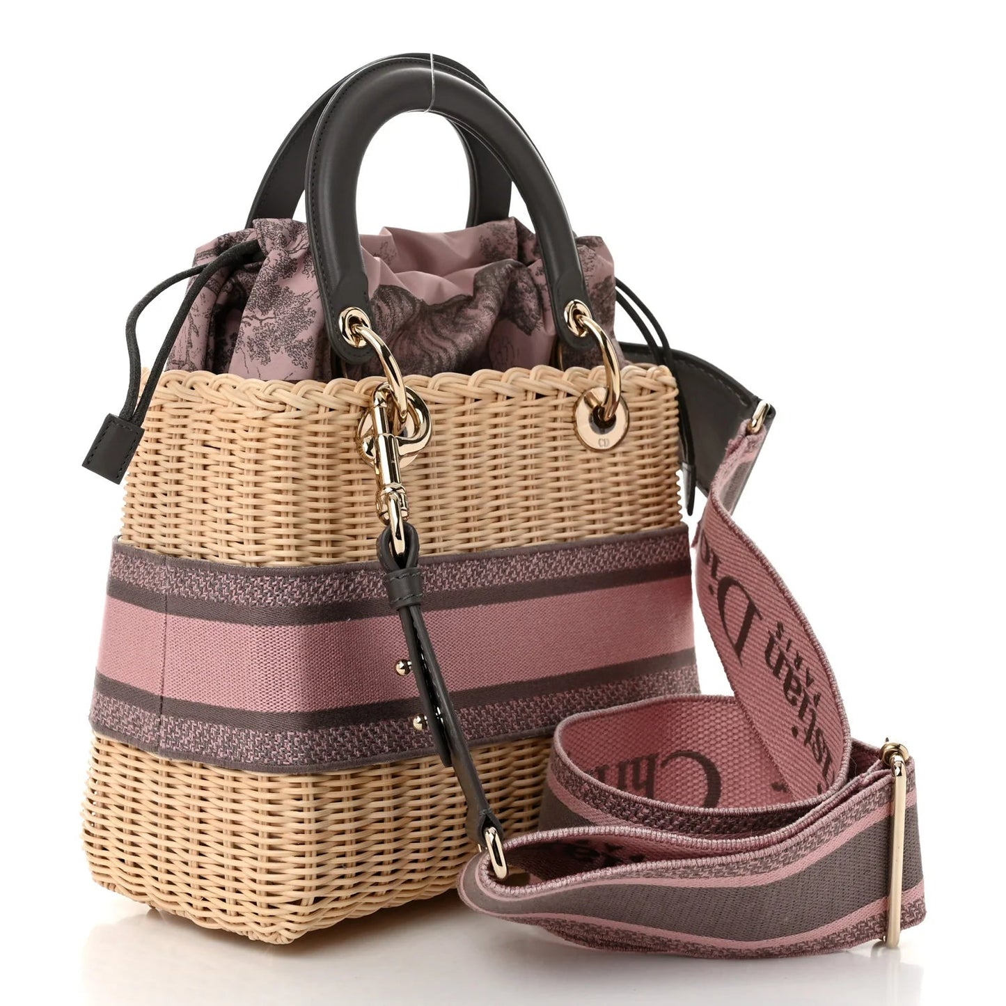 Wicker Oblique Medium Lady Dior Bag Pink Grey