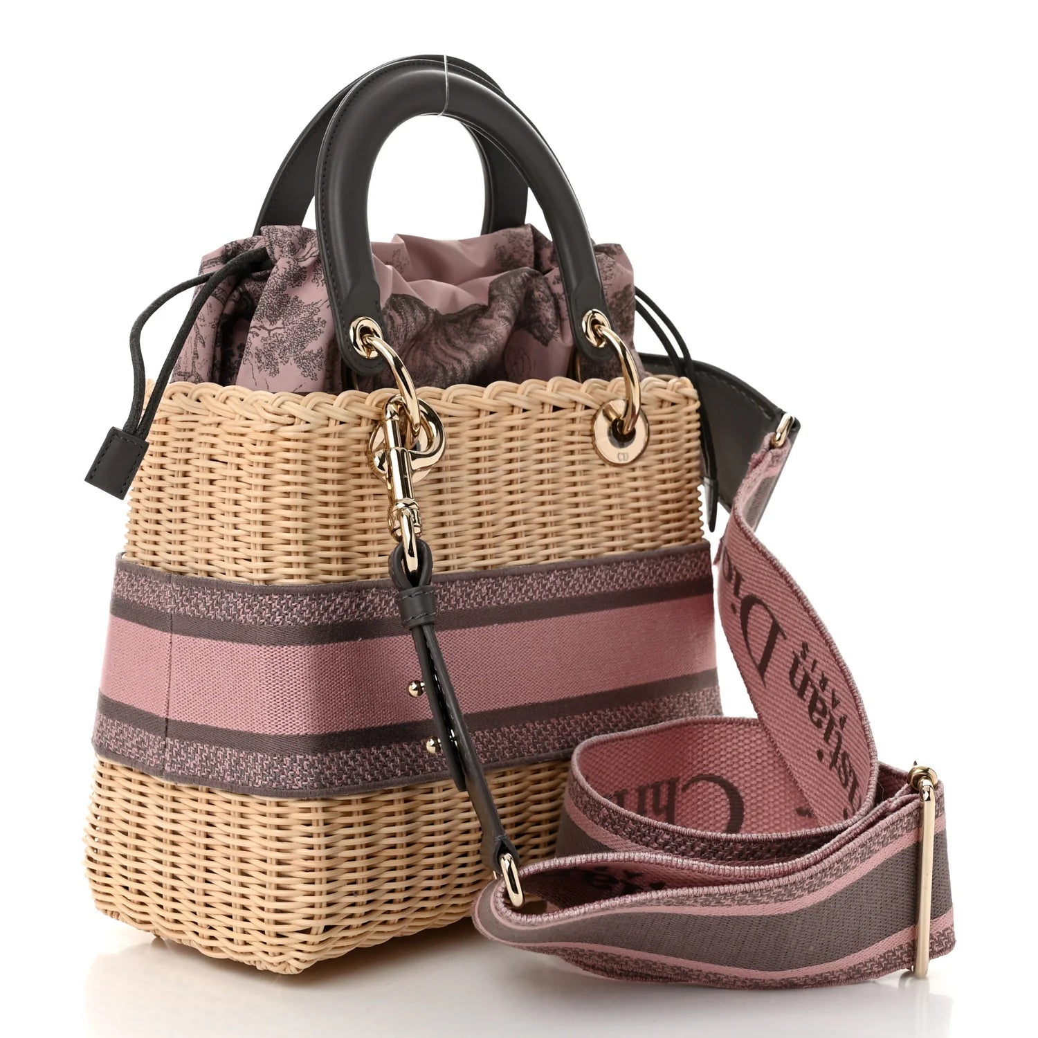 Wicker Oblique Medium Lady Dior Bag Pink Grey