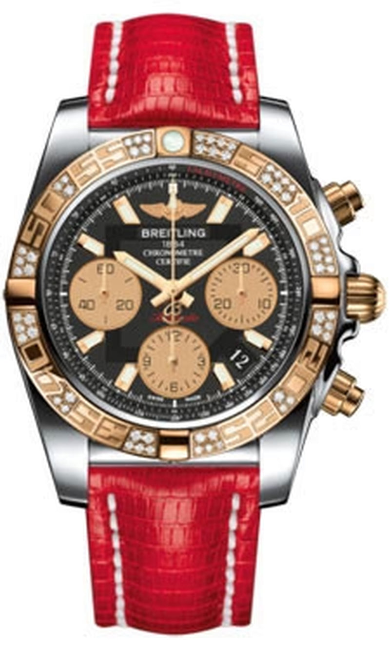 '- Chronomat 41 Steel and Gold Diamond Bezel - Lizard Strap