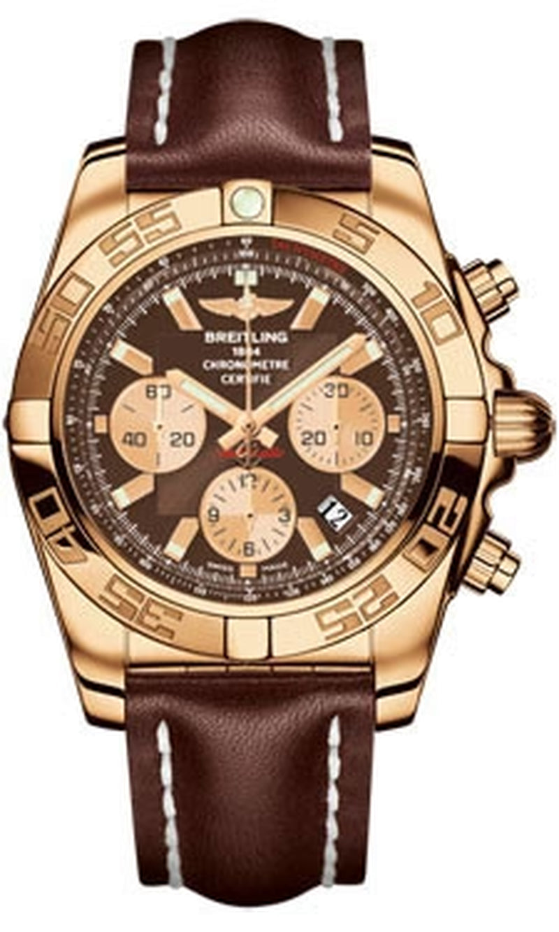 '- Chronomat 44 Rose Gold Polished Bezel - Leather Strap