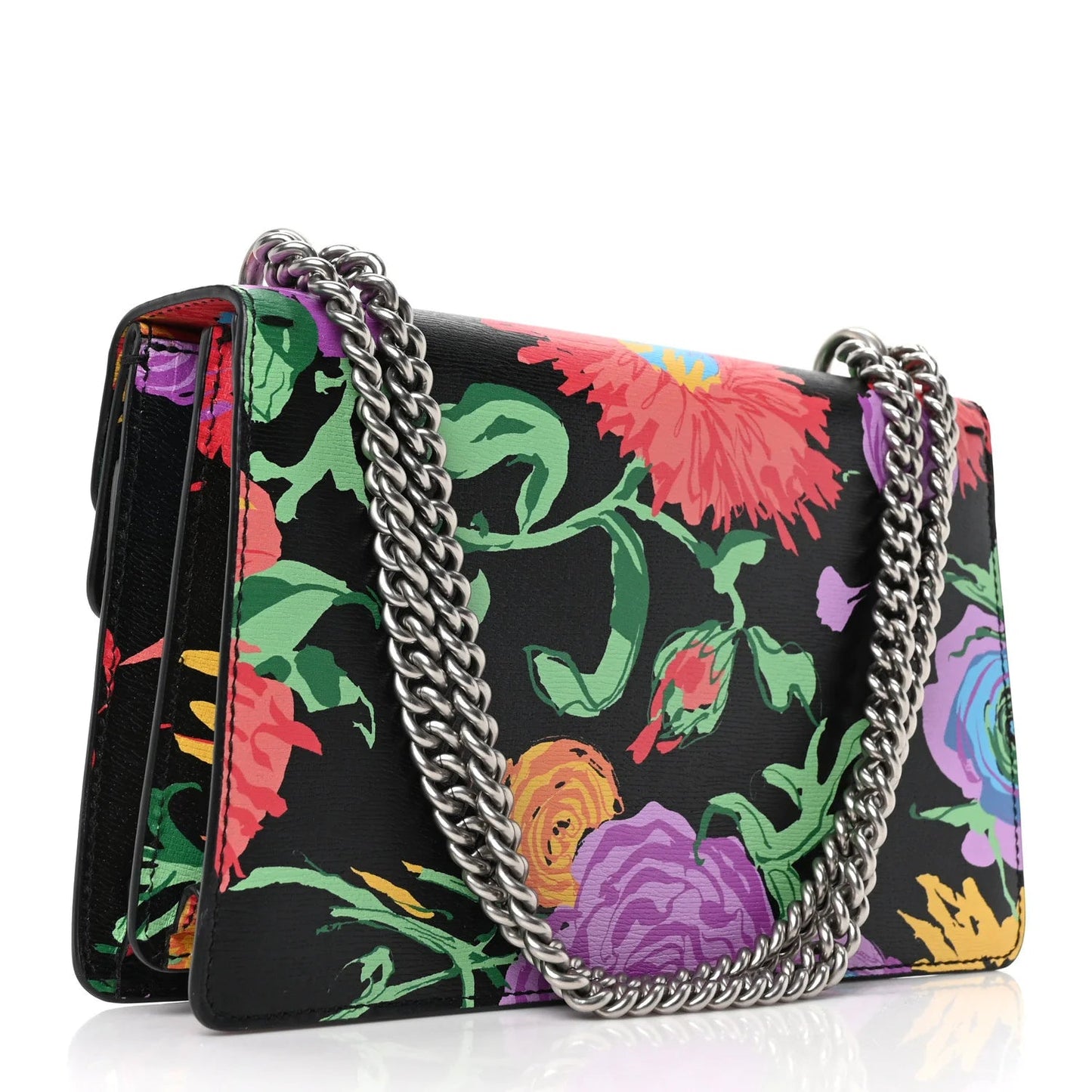 X KEN SCOTT New Shangai Calfskin Jenny Floral Print Small Dionysus Shoulder Bag Black Pink