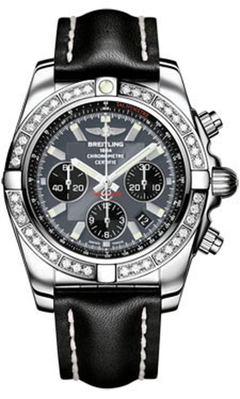 '- Chronomat 44 Steel 40 Diamond Bezel - Leather Strap