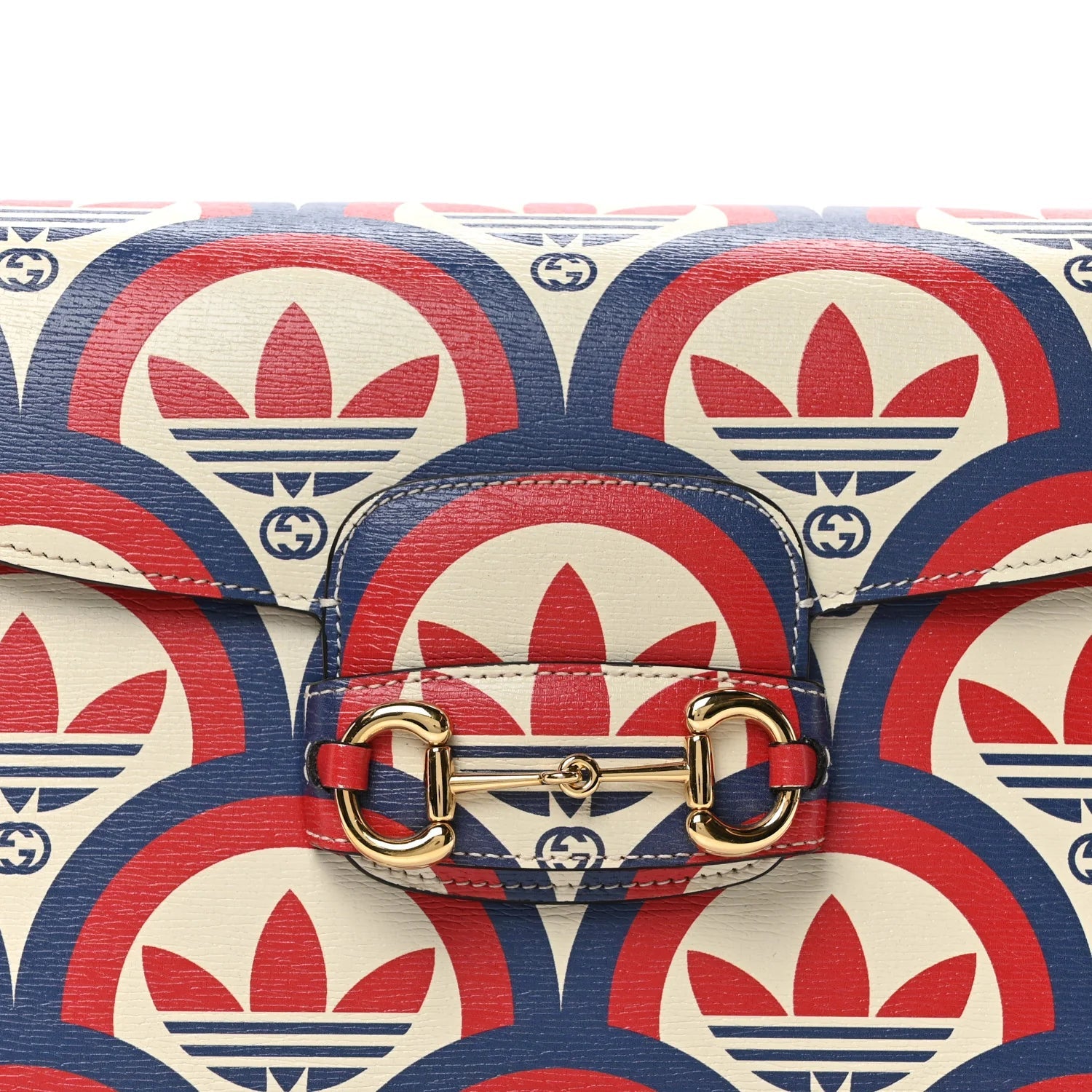 X adidas Shangai Calfskin Web Trefoil Interlocking G Small Horsebit 1955 Shoulder Bag Red White Blue