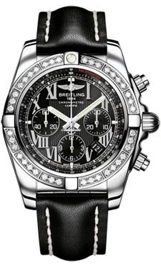 '- Chronomat 44 Steel 40 Diamond Bezel - Leather Strap