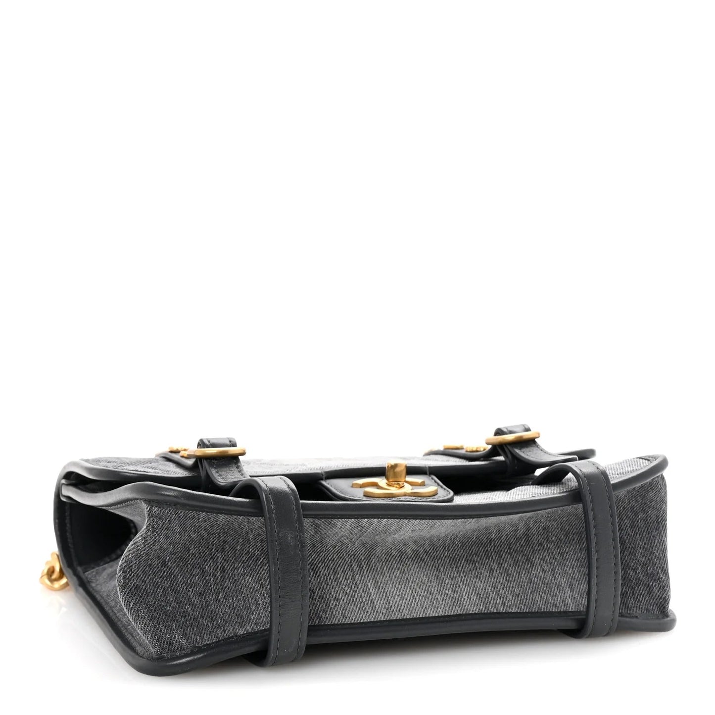 Washed Denim Quilted Messenger Flap Black