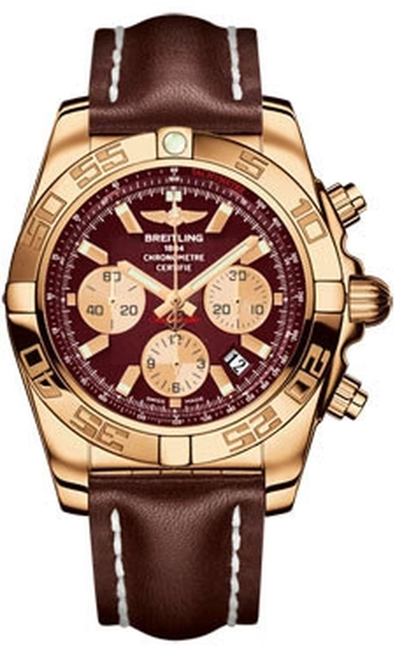 '- Chronomat 44 Rose Gold Polished Bezel - Leather Strap
