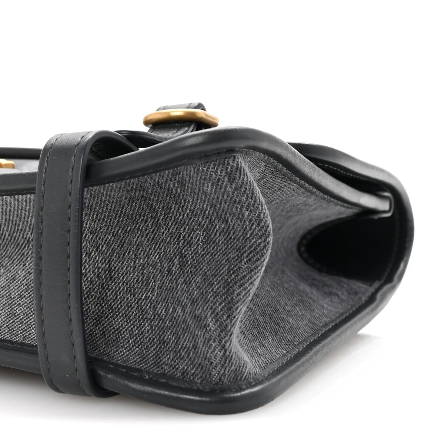 Washed Denim Quilted Messenger Flap Black