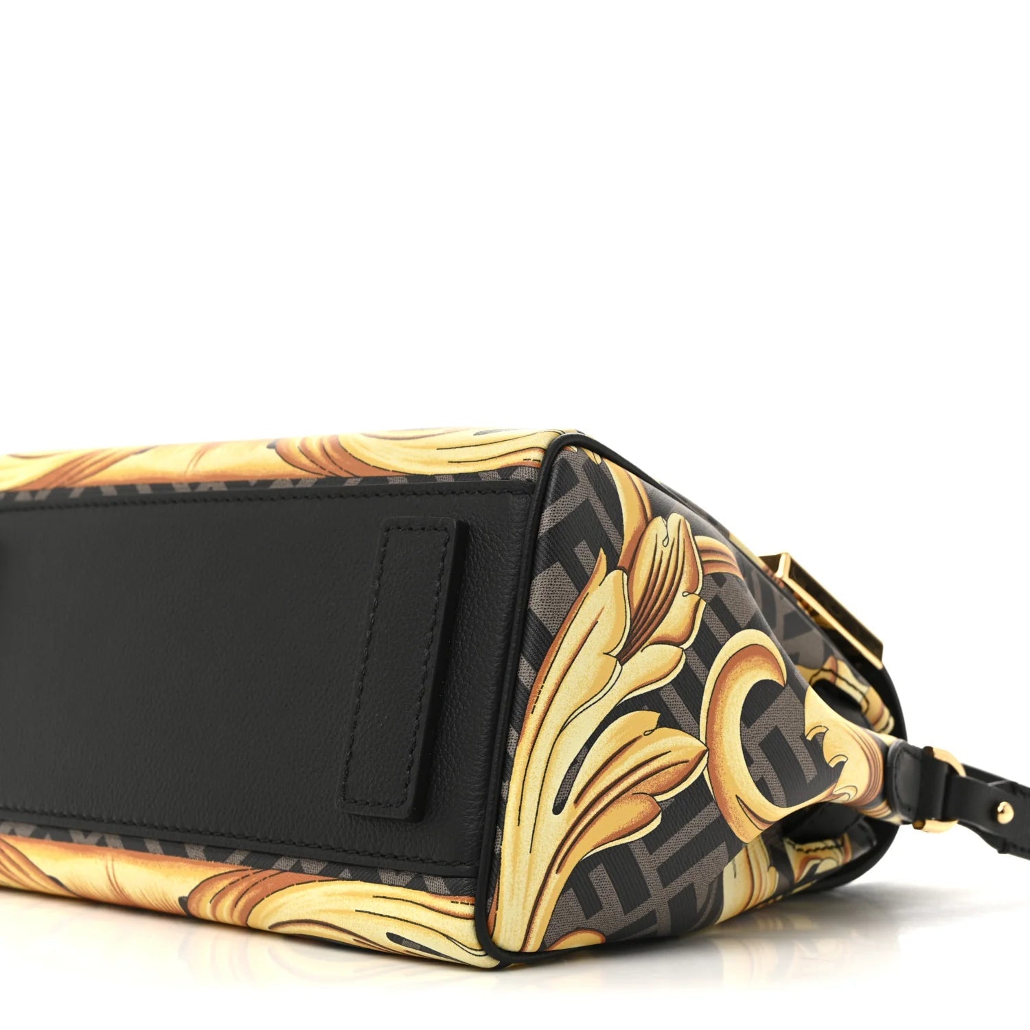 X FENDI Grained Calfskin Fendace La Medusa Medium Top Handle Bag Black Multicolor