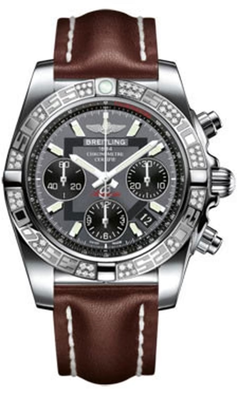 '- Chronomat 41 Steel Diamond Bezel - Leather Strap