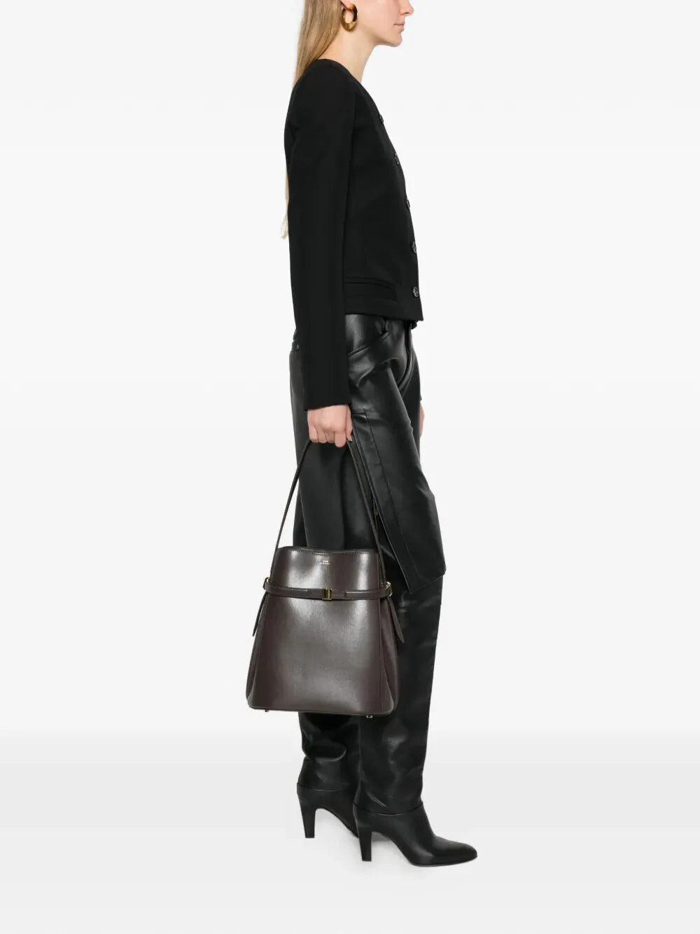 "BELTED LEATHER" BUCKET BAG