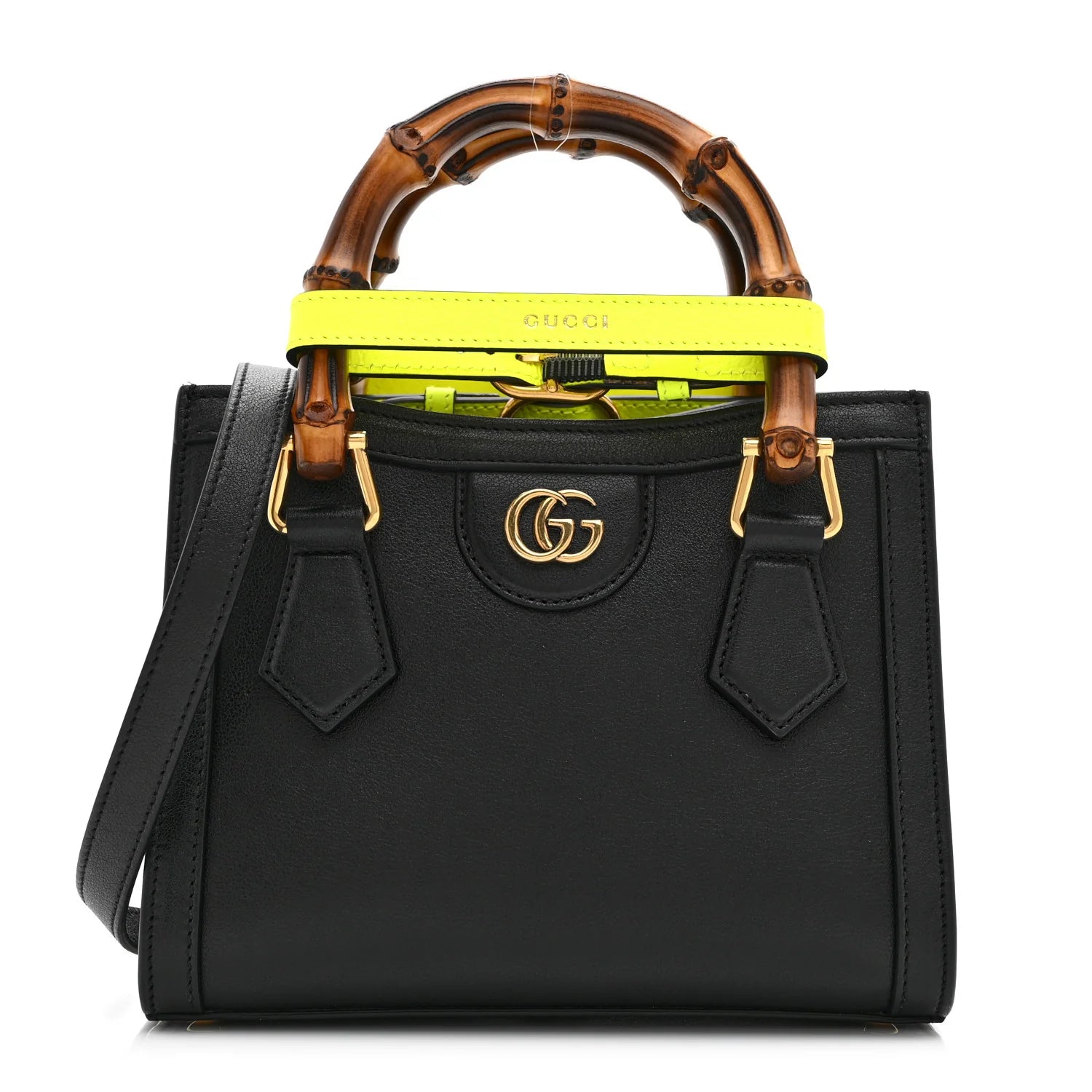 Wonka Grain Calfskin Mini Diana Tote Bag Black Yellow Fluo