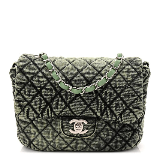 Washed Denim Quilted Small Denimpression Flap Green Black