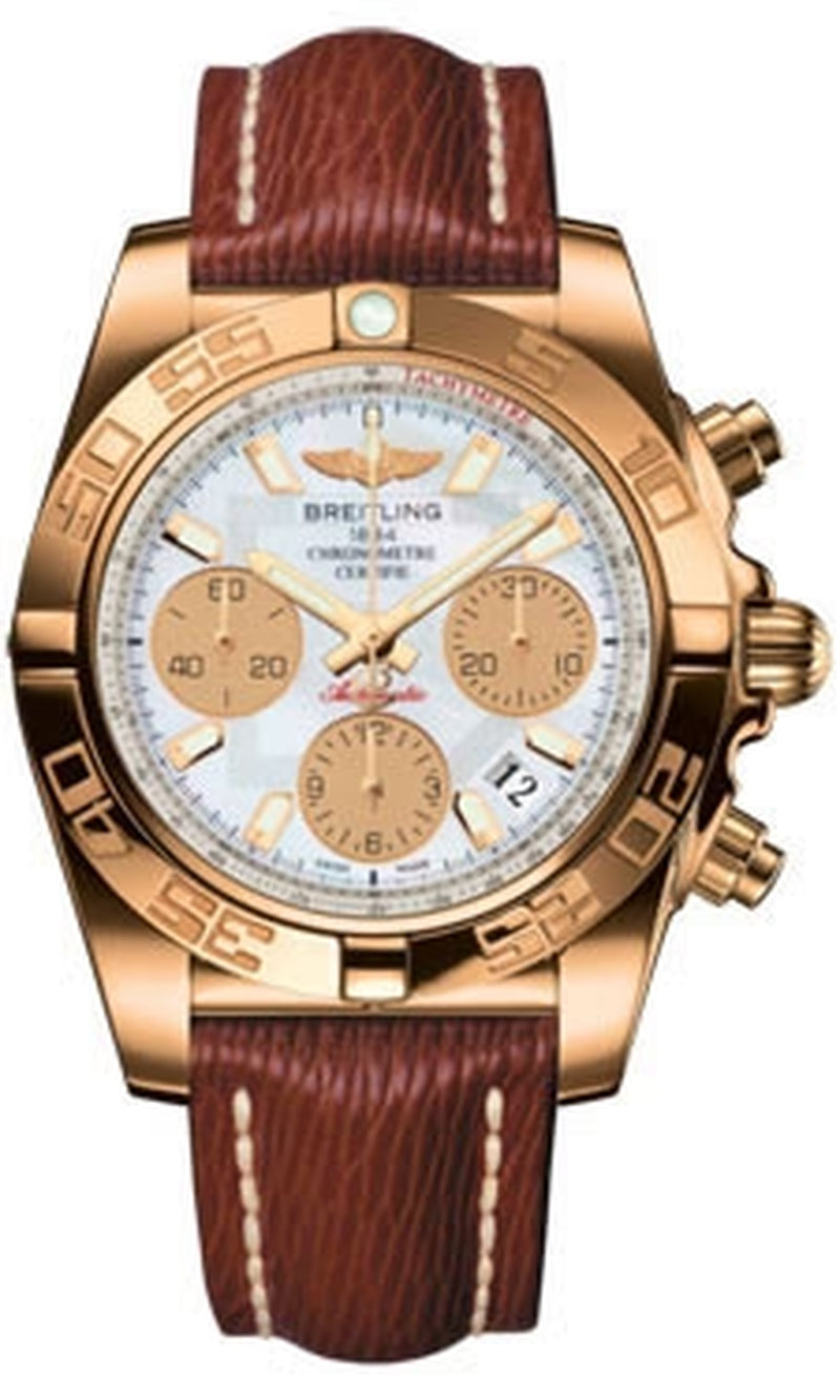 '- Chronomat 41 Rose Gold Polished Bezel - Sahara Leather Strap