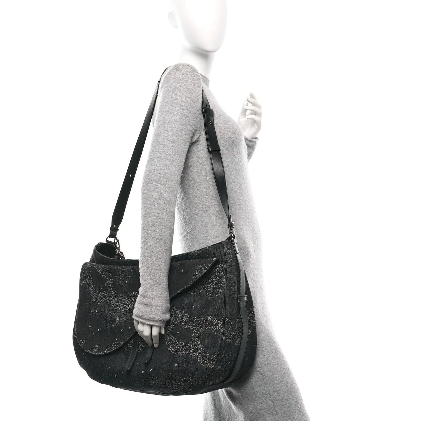 X PETER DOIG Denim Printed Saddle Soft Bag Black Multicolor