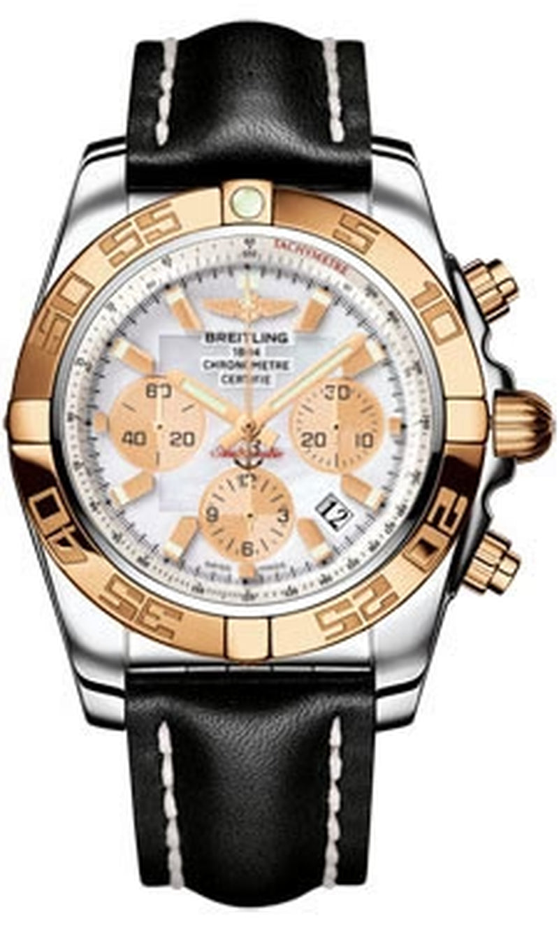 '- Chronomat 44 Steel and Rose Gold Polished Bezel - Leather Strap