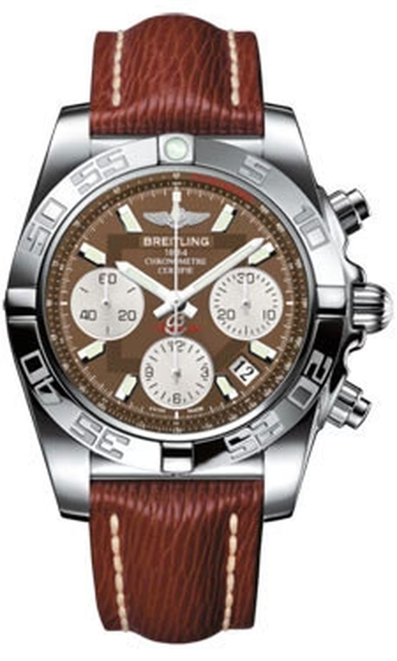 '- Chronomat 41 Steel Polished Bezel - Sahara Leather Strap
