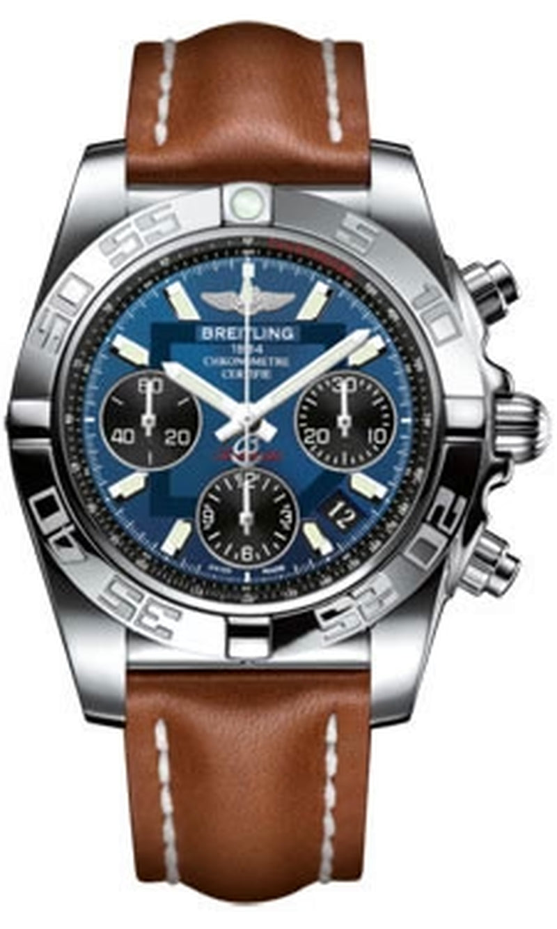 '- Chronomat 41 Steel Polished Bezel - Leather Strap