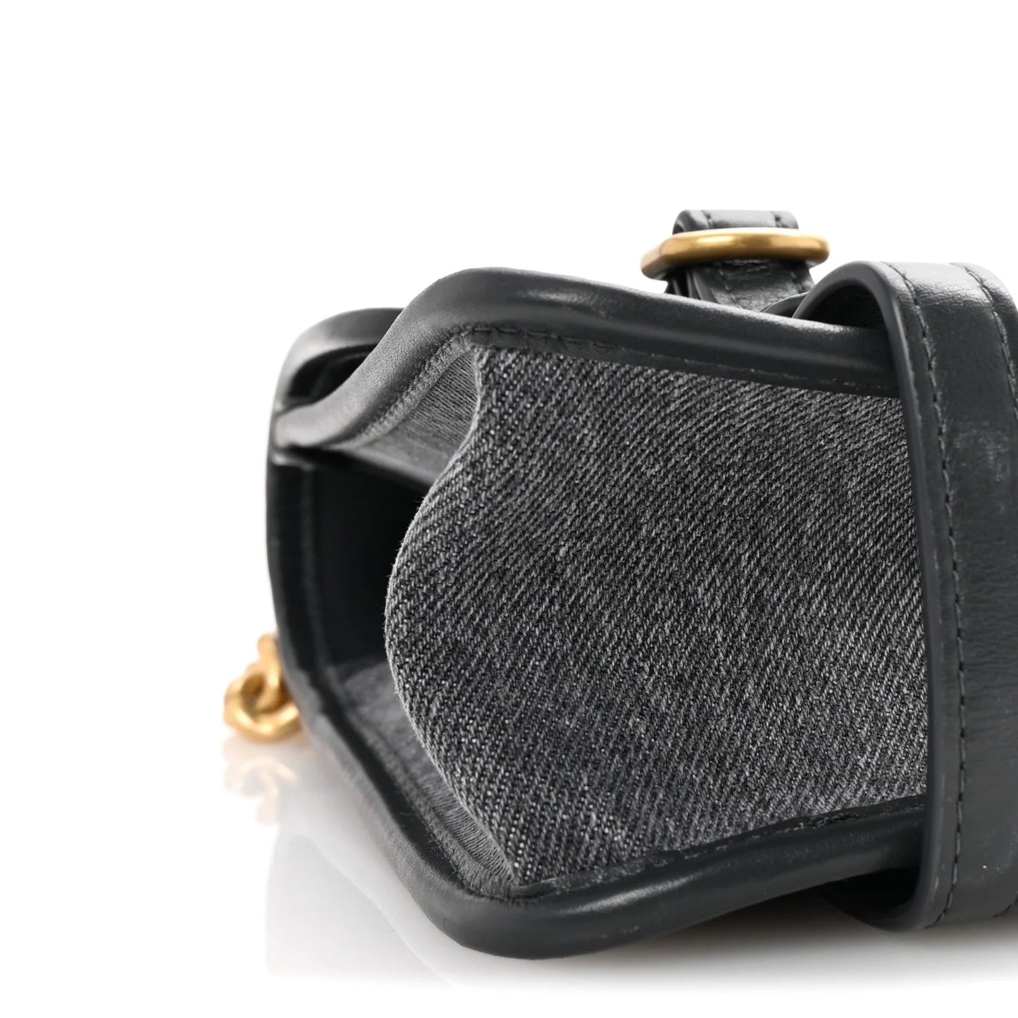 Washed Denim Quilted Messenger Flap Black