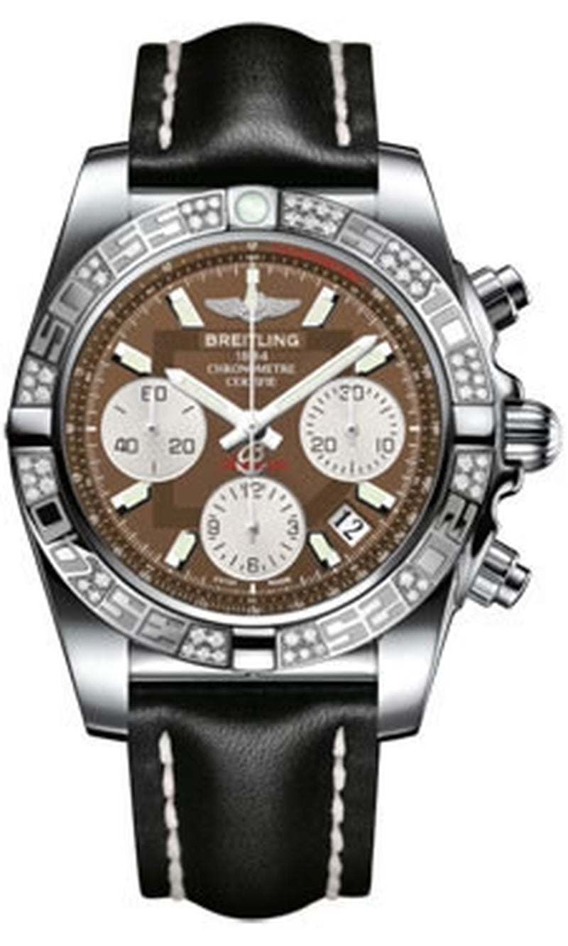 '- Chronomat 41 Steel Diamond Bezel - Leather Strap