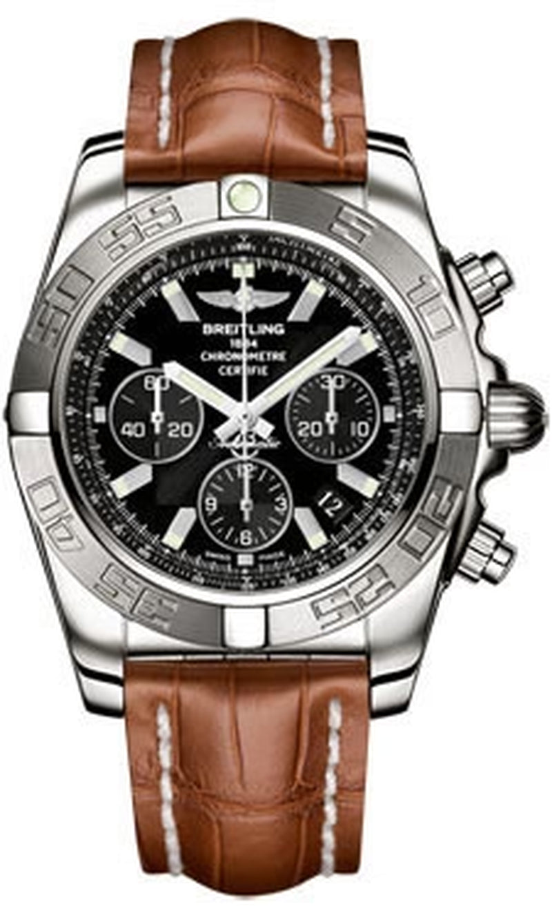 '- Chronomat 44 White Gold Polishted Bezel - Croco Strap