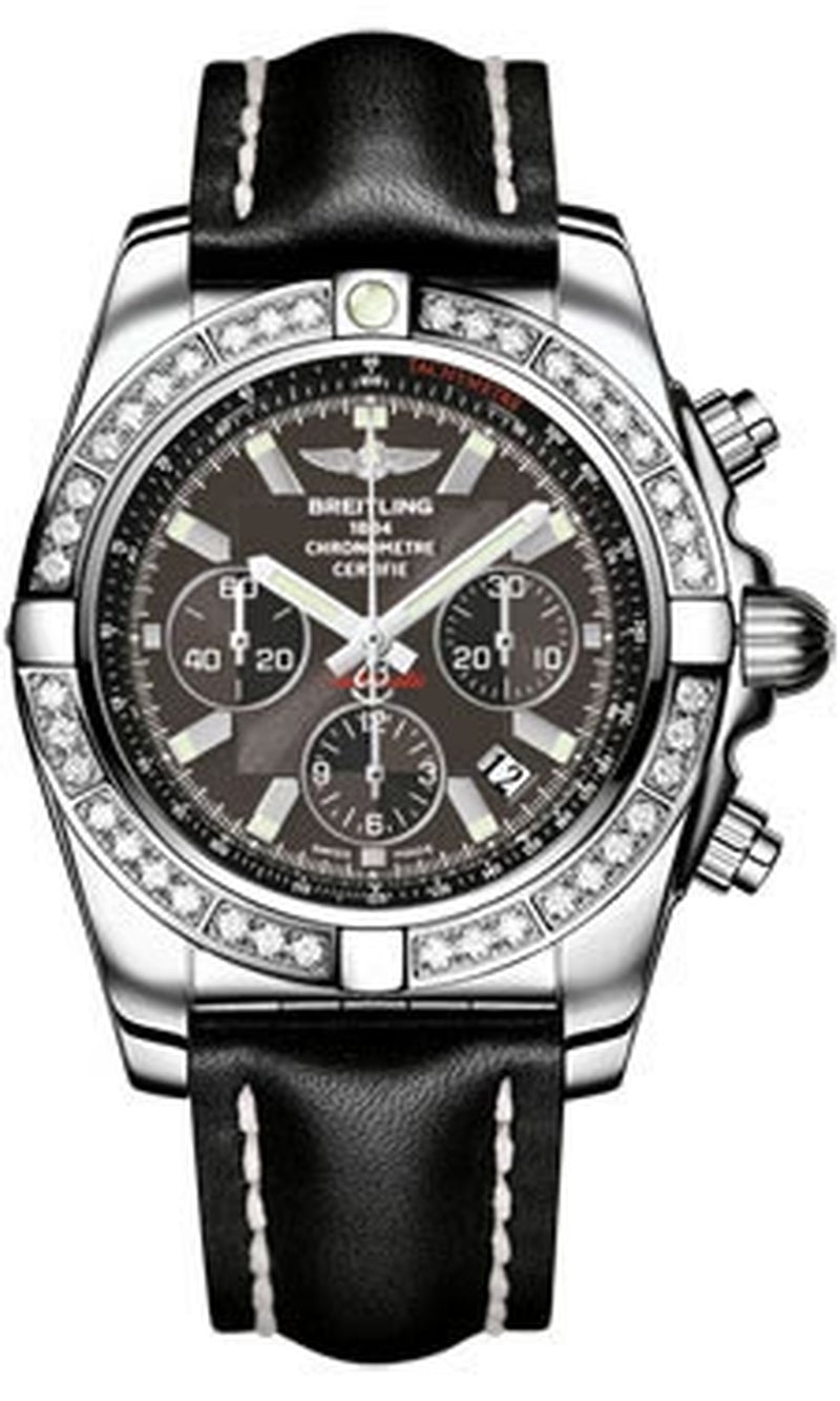 '- Chronomat 44 Steel 40 Diamond Bezel - Leather Strap