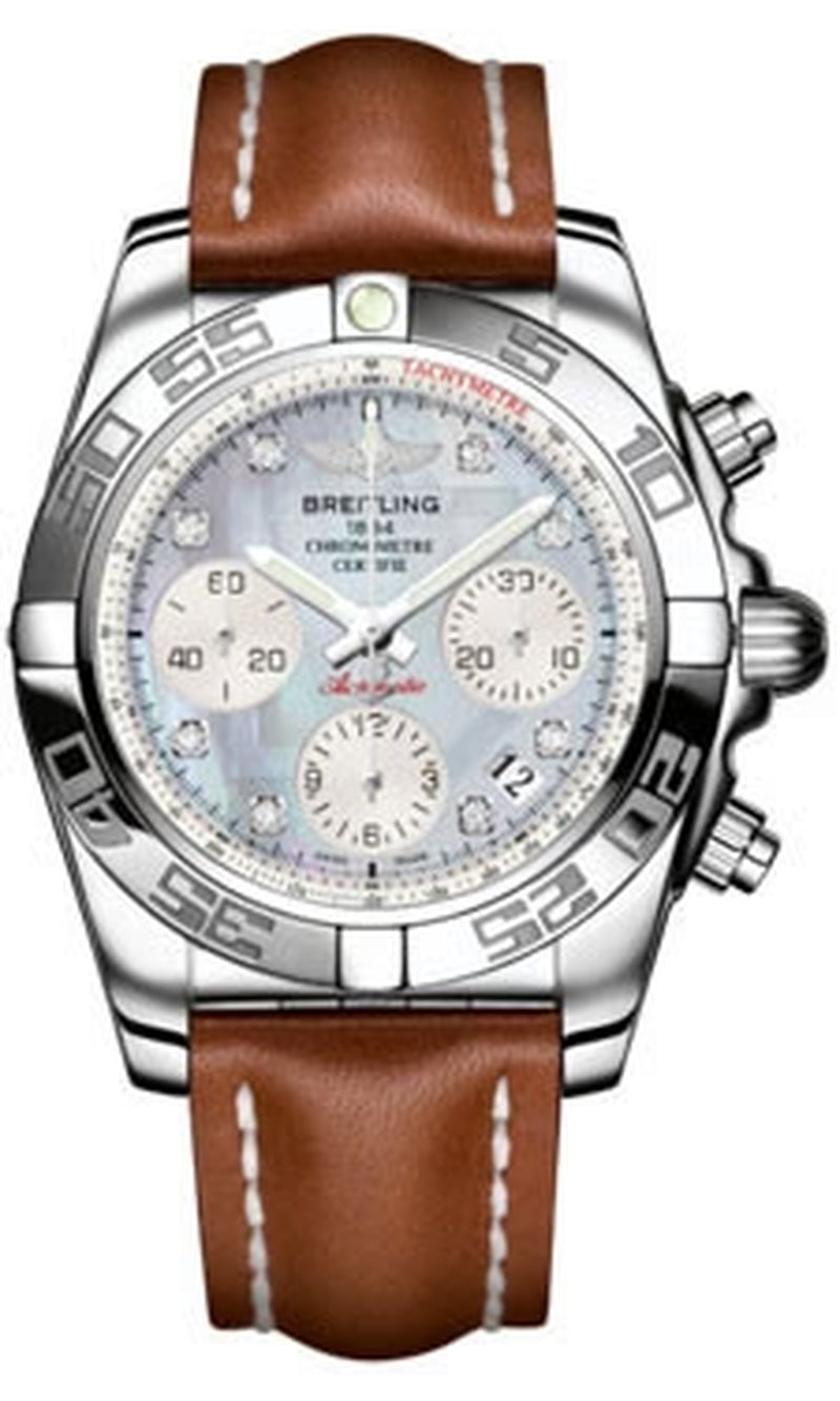 '- Chronomat 41 Steel Polished Bezel - Leather Strap