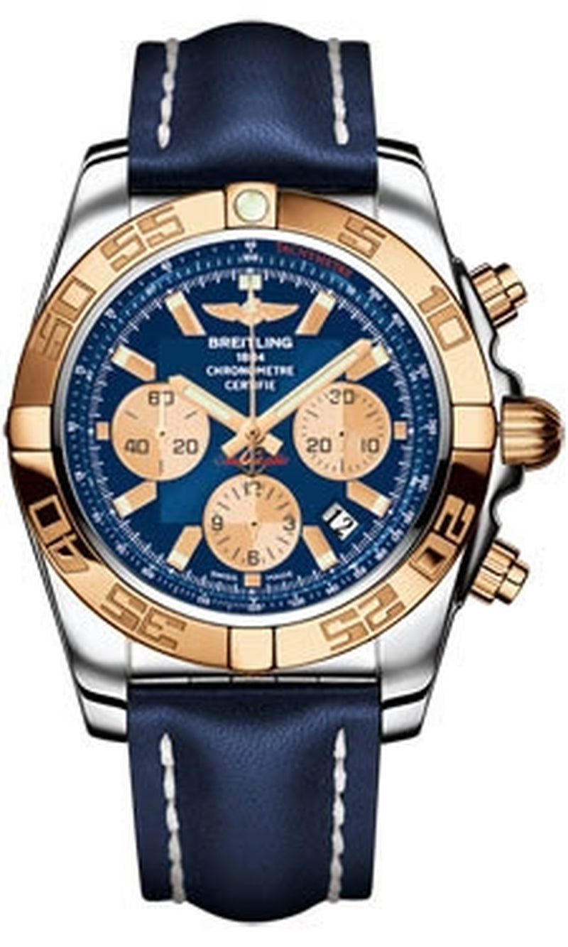 '- Chronomat 44 Steel and Rose Gold Polished Bezel - Leather Strap
