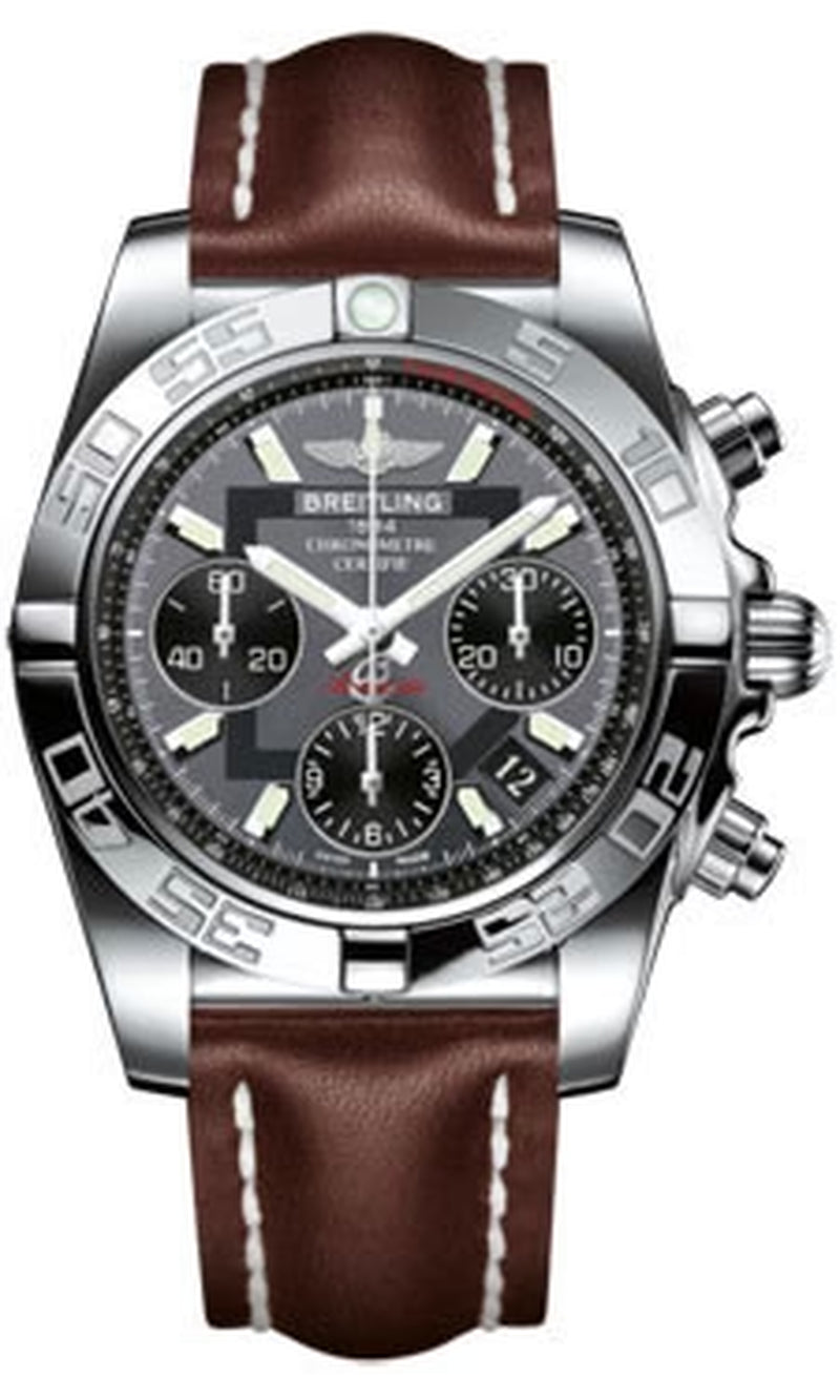 '- Chronomat 41 Steel Polished Bezel - Leather Strap