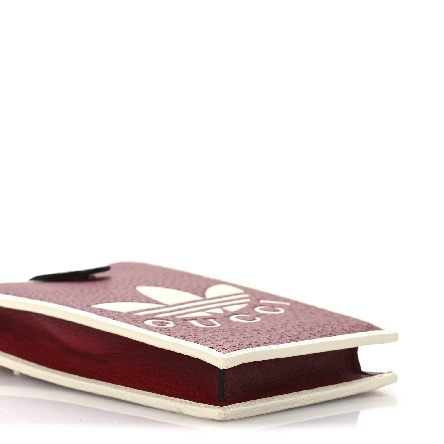 X adidas Textured Dollar Calfskin Trefoil Embossed Phone Crossbody Bag Hibiscus Red off White