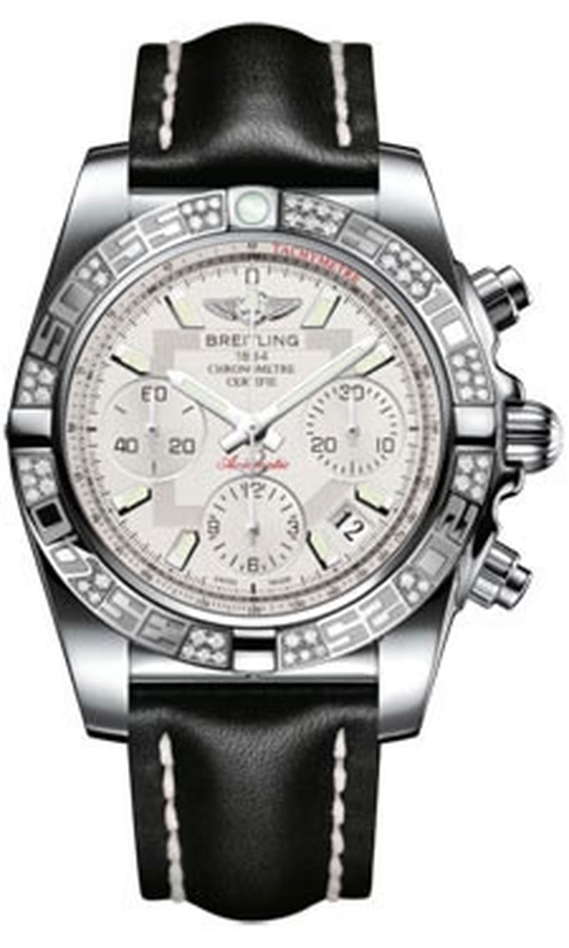'- Chronomat 41 Steel Diamond Bezel - Leather Strap
