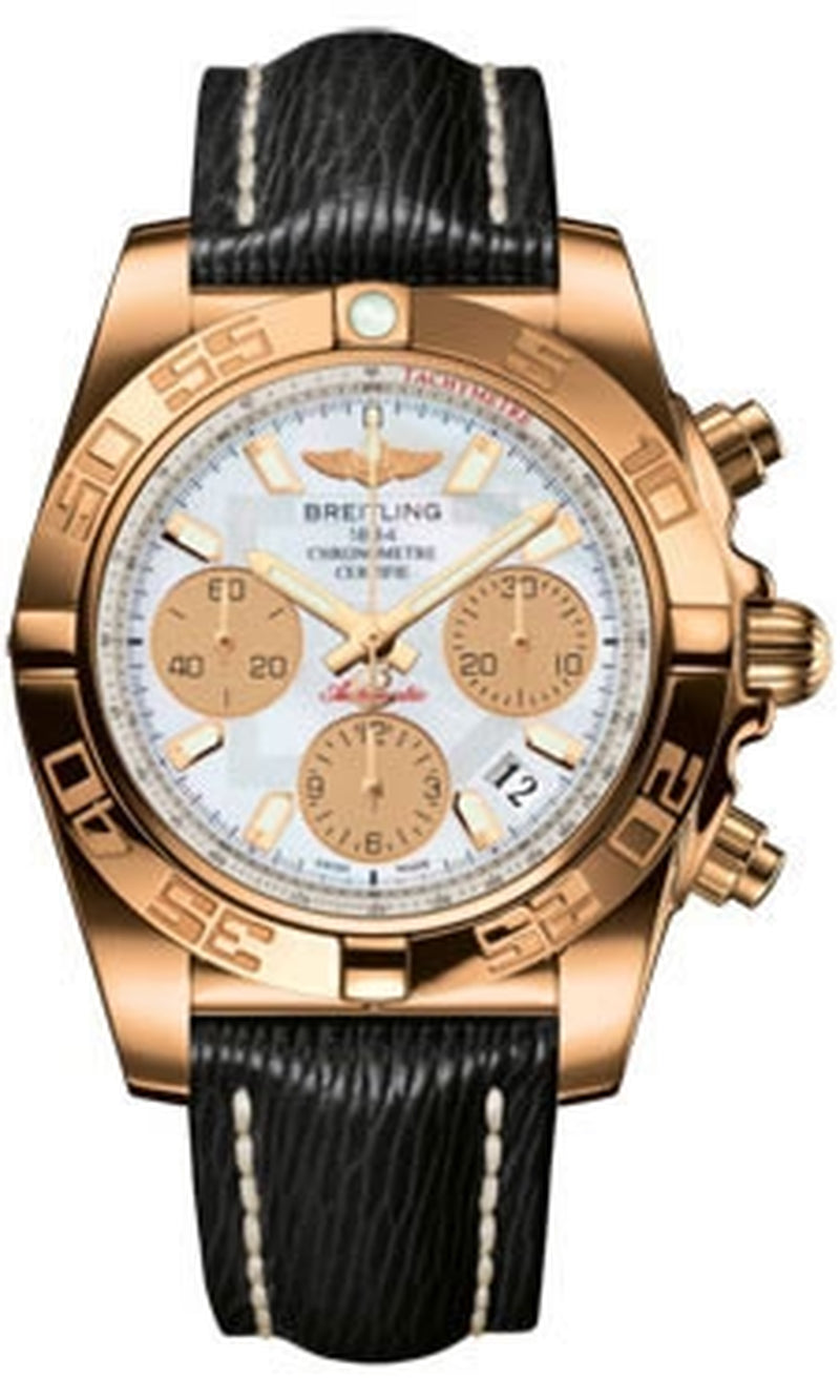 '- Chronomat 41 Rose Gold Polished Bezel - Sahara Leather Strap
