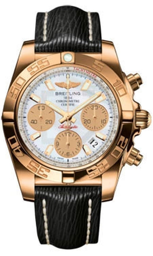 '- Chronomat 41 Rose Gold Polished Bezel - Sahara Leather Strap