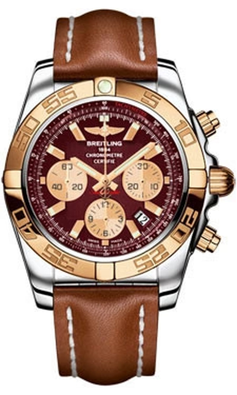 '- Chronomat 44 Steel and Rose Gold Polished Bezel - Leather Strap