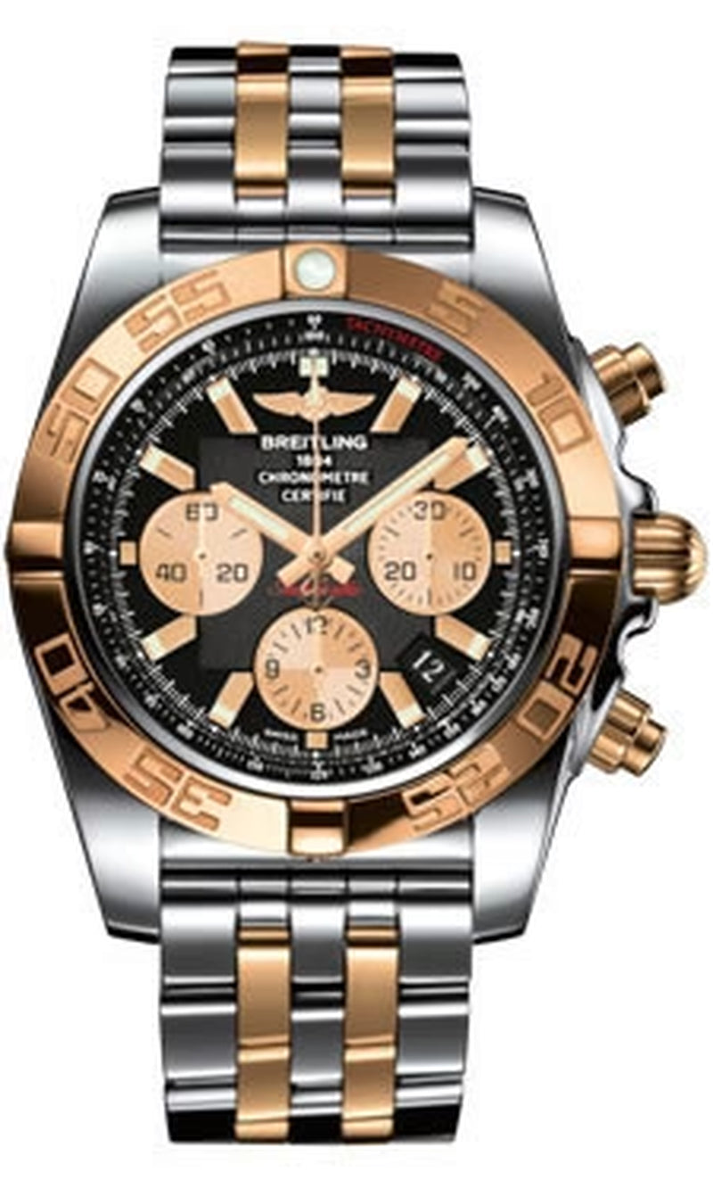 '- Chronomat 44 Steel and Rose Gold Polished Bezel - Pilot Two Tone Bracelet