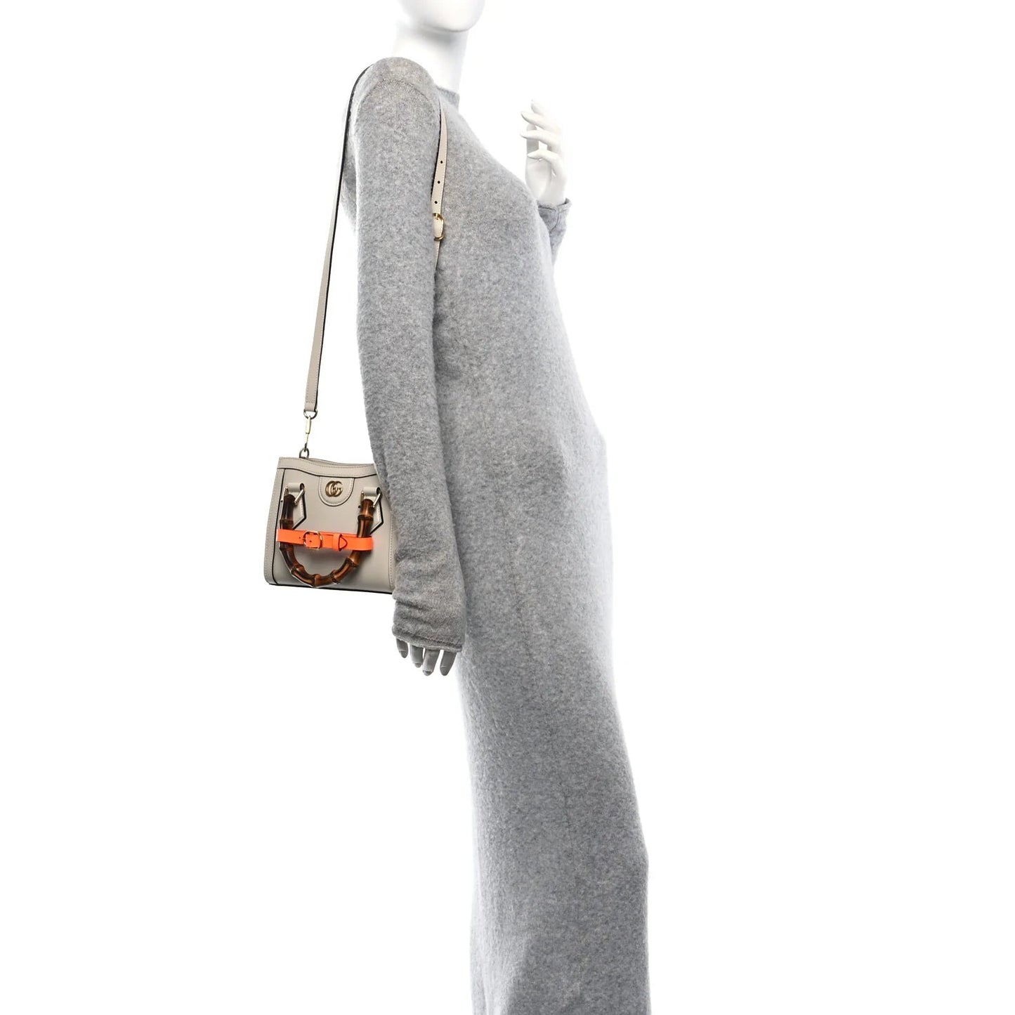 Wonka Grain Calfskin Mini Diana Tote Bag Mystic White Orange Fluo