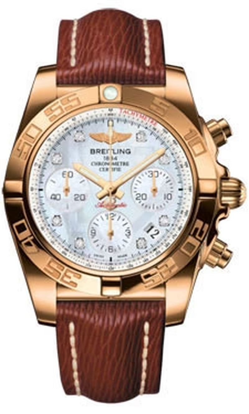 '- Chronomat 41 Rose Gold Polished Bezel - Sahara Leather Strap