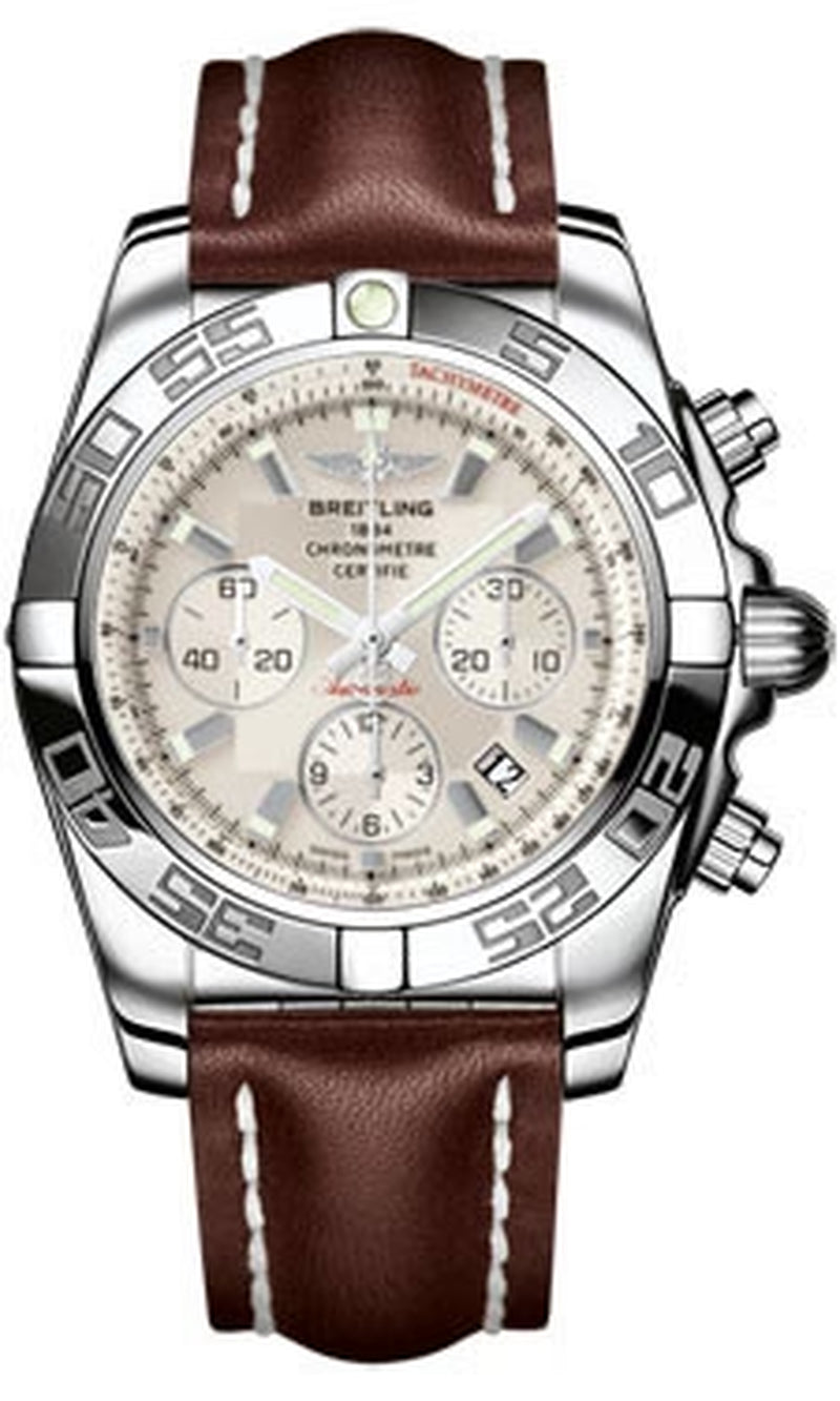 '- Chronomat 44 Steel Polished Bezel - Leather Strap