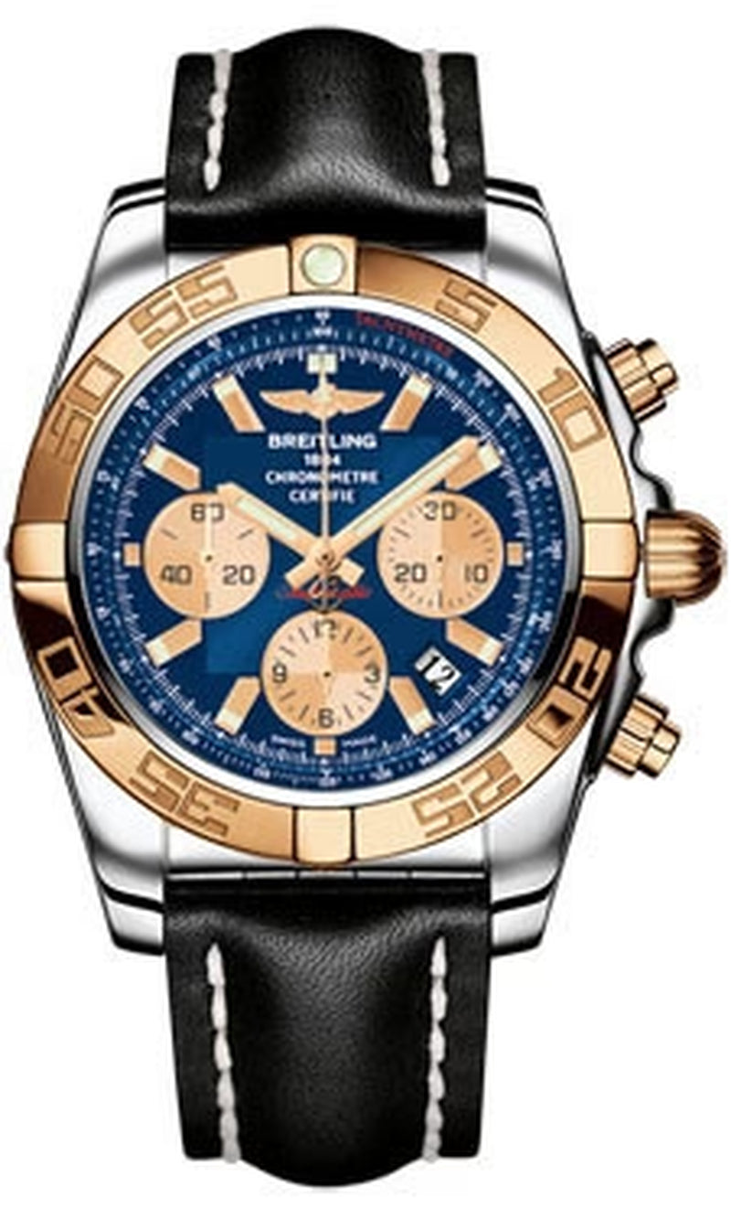 '- Chronomat 44 Steel and Rose Gold Polished Bezel - Leather Strap
