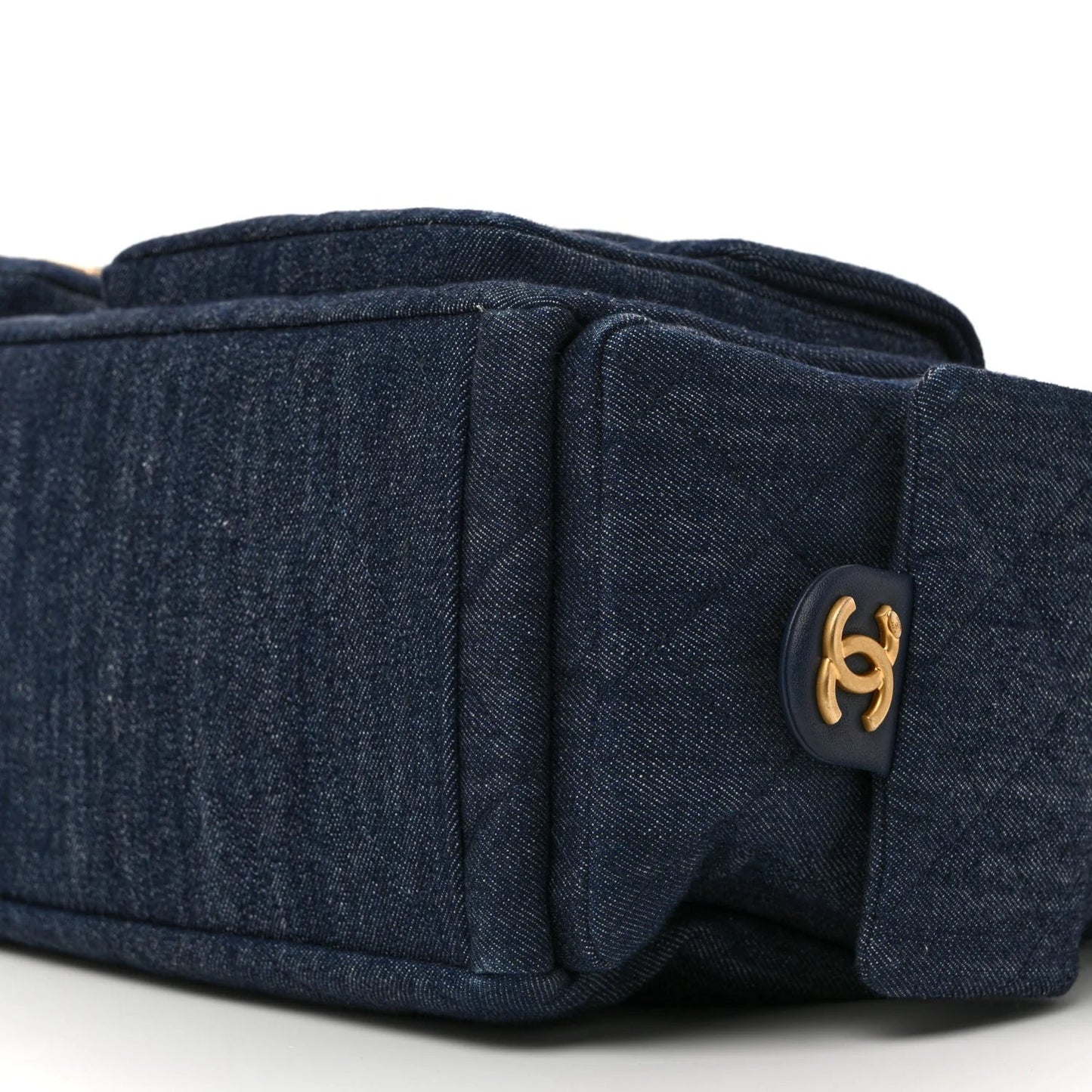 Washed Denim Quilted Maxi Trendy Pockets Hobo Dark Blue