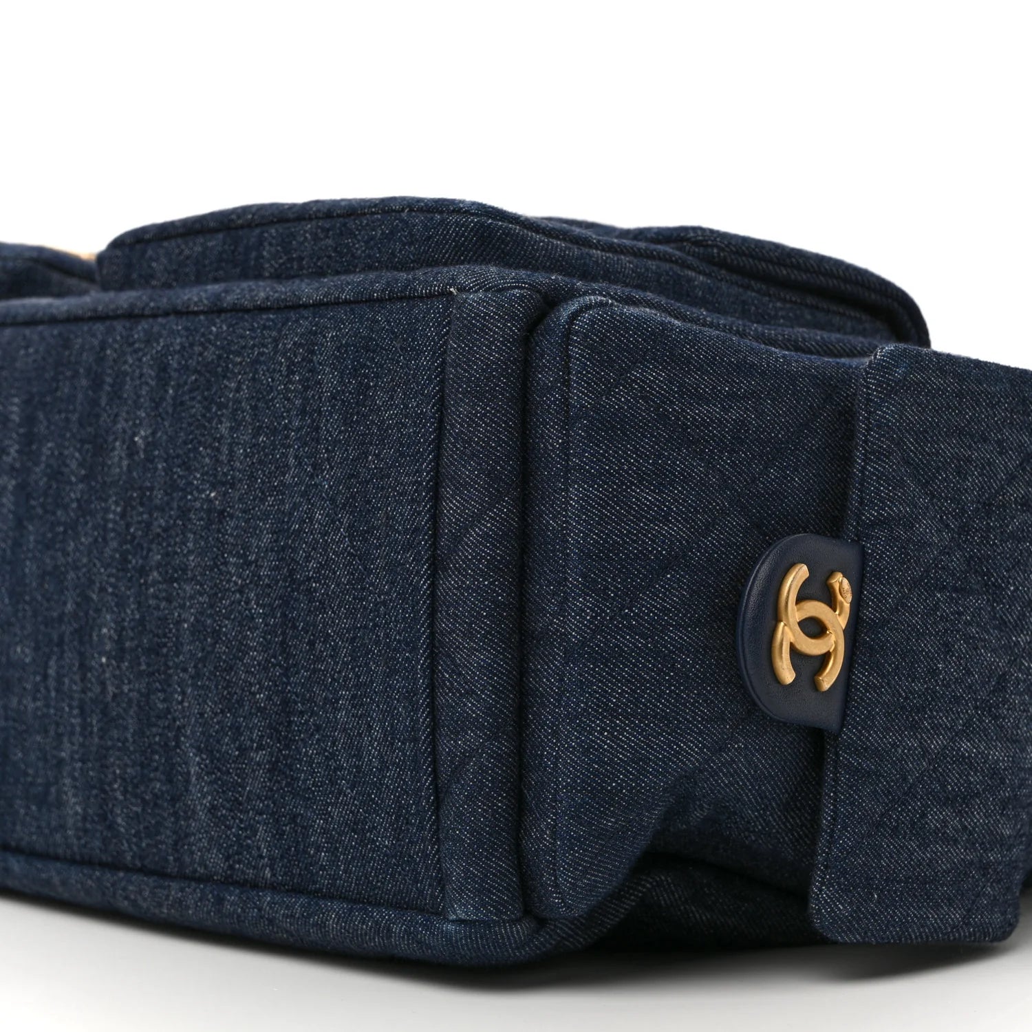 Washed Denim Quilted Maxi Trendy Pockets Hobo Dark Blue