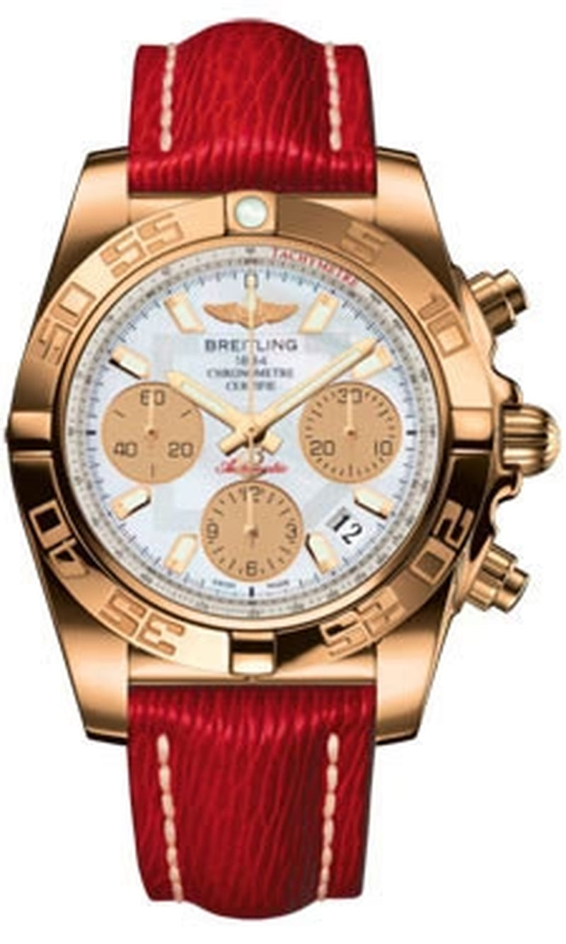 '- Chronomat 41 Rose Gold Polished Bezel - Sahara Leather Strap
