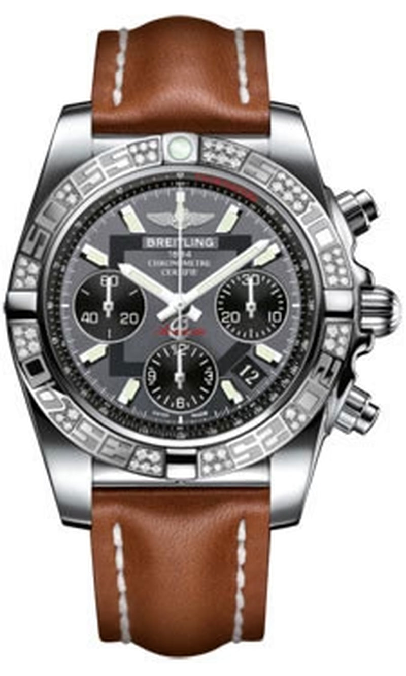 '- Chronomat 41 Steel Diamond Bezel - Leather Strap