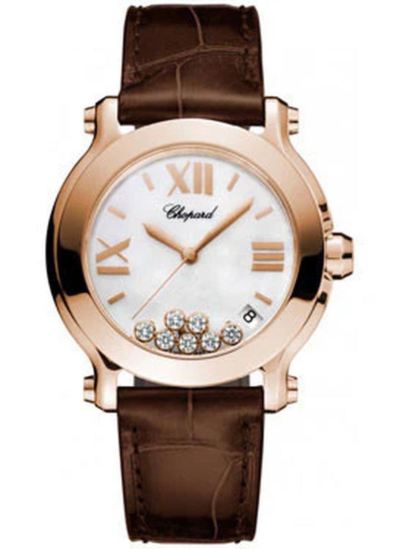 '- Happy Sport - round Medium - Rose Gold - Leather Strap