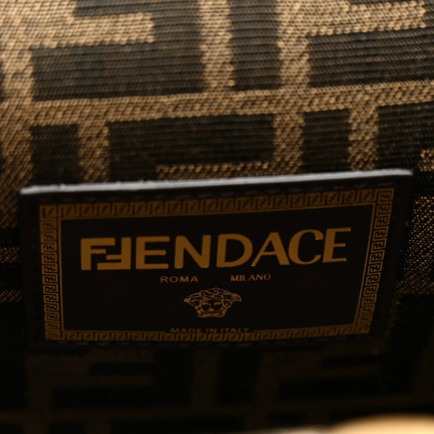 X VERSACE Silk Calfskin Fendace FF Baroque Print Medium  First White Gold